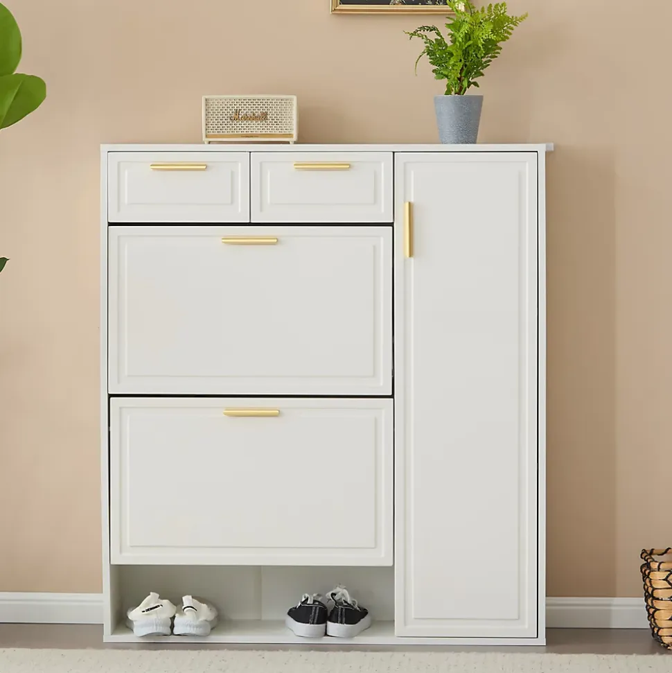 Vestiaire d'Entrée Blanc avec Banc Capitonné, Patères et Rangement Chaussures - 95x24x107,5 cm