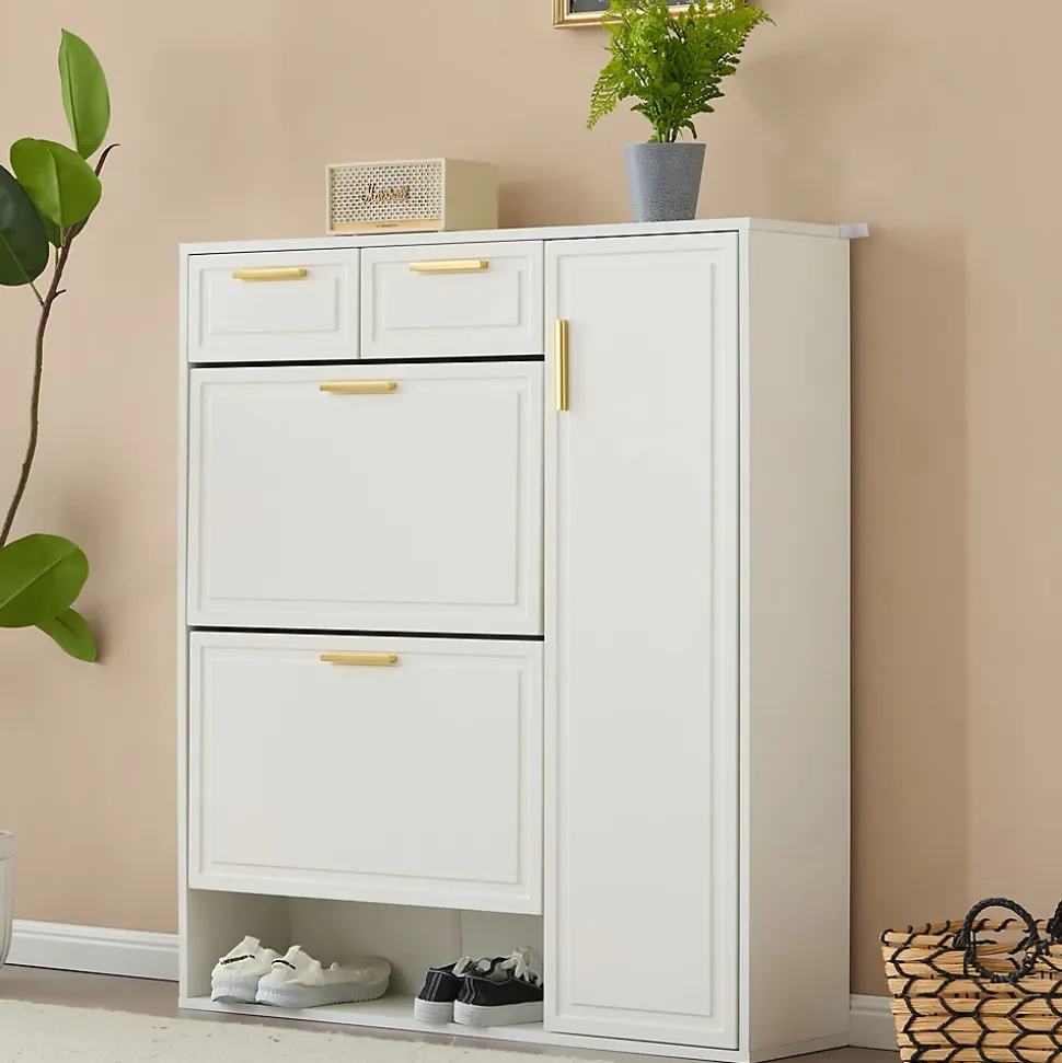 Vestiaire d'Entrée Blanc avec Banc Capitonné, Patères et Rangement Chaussures - 95x24x107,5 cm
