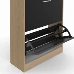 Vestiaire d'entrée KLARK meuble chaussures 2 portes effet bois et noir