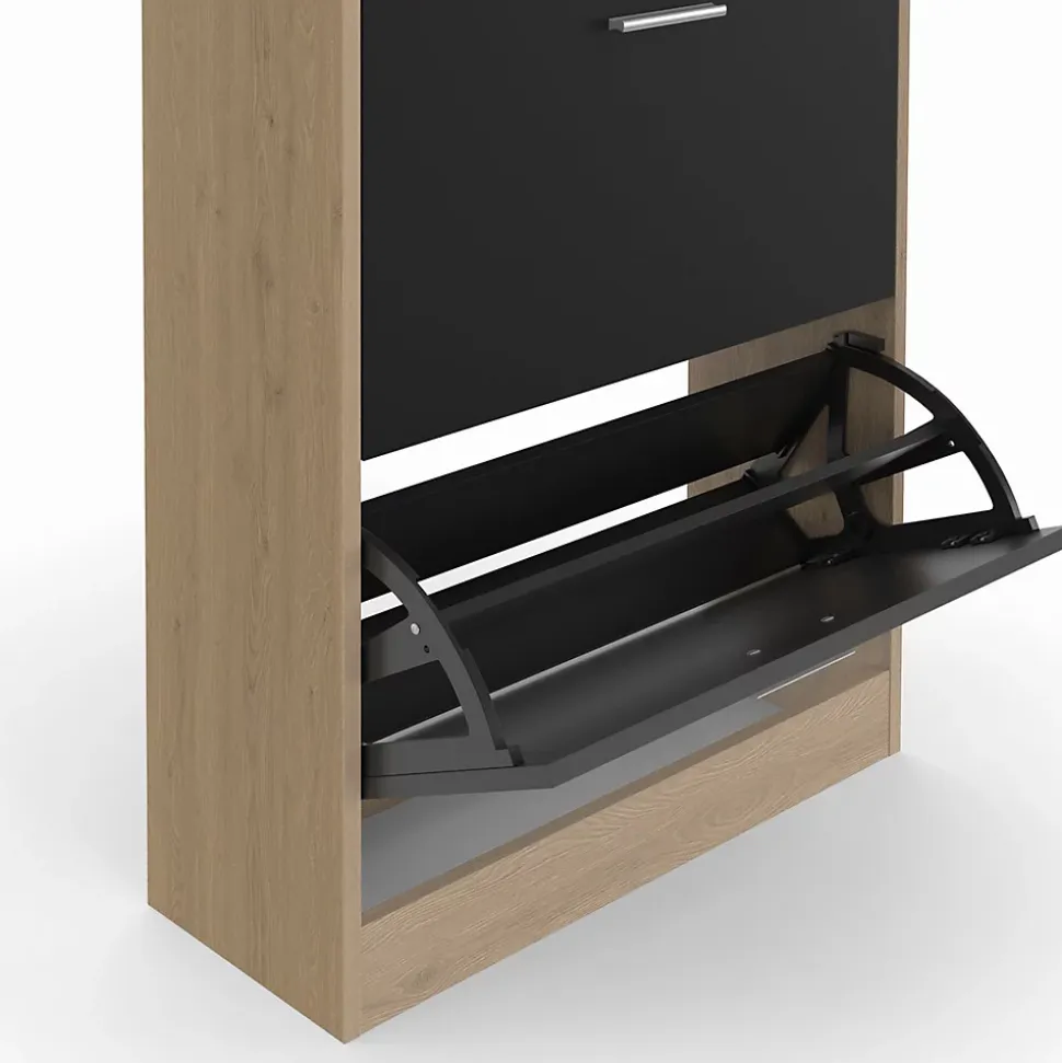 Vestiaire d'entrée KLARK meuble chaussures 2 portes effet bois et noir