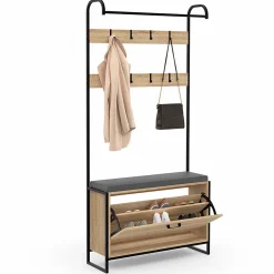 Vestiaire d'entrée LUIS avec banc et meuble à chaussures 1 porte design industriel