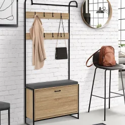 Vestiaire d'entrée LUIS avec banc et meuble à chaussures 1 porte design industriel