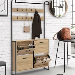 Vestiaire d'entrée LUIS meuble chaussures 4 portes design industriel