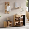 Vestiaire d'Entrée, Miroir, 4 Portes 1 Tiroir, Banc et Rangement Chaussures - Meuble d'Entrée en Panneaux de Particules - Naturel