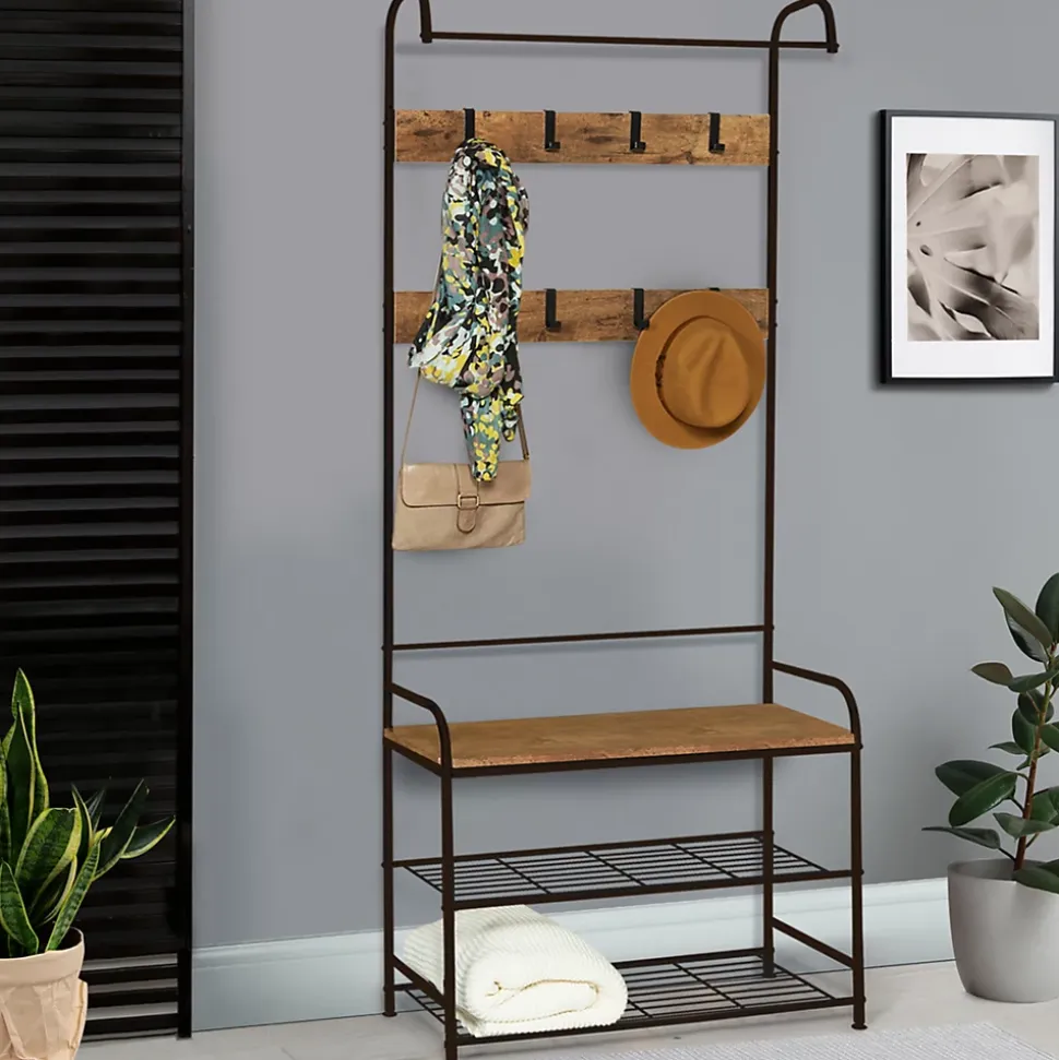 Vestiaire d'entrée PEDRO 79 cm bois et noir design industriel