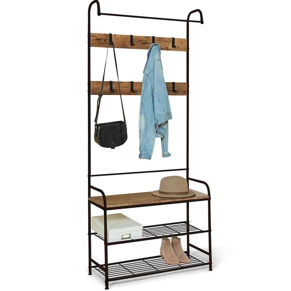 Vestiaire d'entrée PEDRO 79 cm bois et noir design industriel