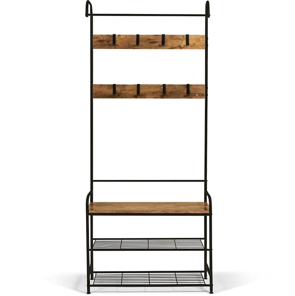 Vestiaire d'entrée PEDRO 79 cm bois et noir design industriel