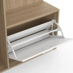 Vestiaire d'entrée rangement chaussures avec miroir et étagères MAHAUT 1 porte effet bois et blanc