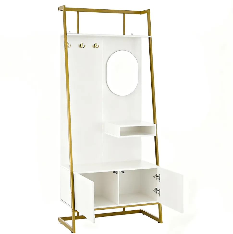 Vestiaire d'entrée Tout-en-Un, 2 Portes, Espace Chaussures, Meuble d'entrée, Panneau de Particules/Métal, Blanc, 78x38,5x180,5 cm