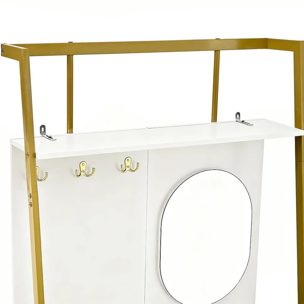 Vestiaire d'entrée Tout-en-Un, 2 Portes, Espace Chaussures, Meuble d'entrée, Panneau de Particules/Métal, Blanc, 78x38,5x180,5 cm