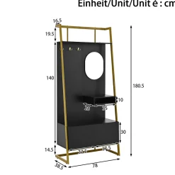 Vestiaire d'entrée Tout-en-Un, 2 Portes et Espace Chaussures, Meuble d'entrée, Panneau de Particules/Métal, Noir, 78x38,5x180,5 cm