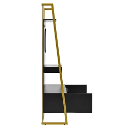 Vestiaire d'entrée Tout-en-Un, 2 Portes et Espace Chaussures, Meuble d'entrée, Panneau de Particules/Métal, Noir, 78x38,5x180,5 cm
