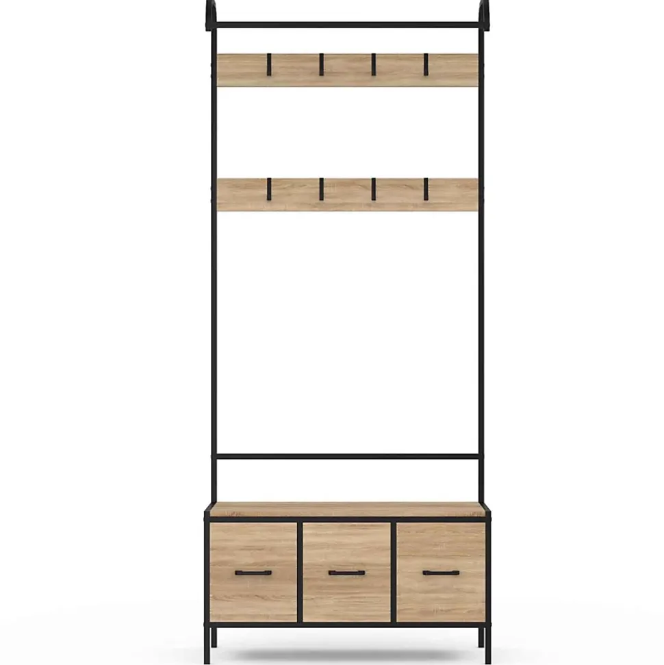 Vestiaire d'entrée UTAH avec banc et 3 tiroirs en tissu design industriel
