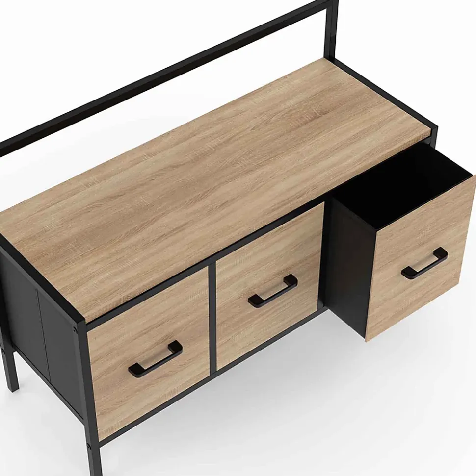 Vestiaire d'entrée UTAH avec banc et 3 tiroirs en tissu design industriel