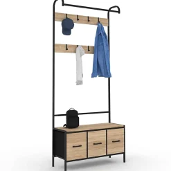 Vestiaire d'entrée UTAH avec banc et 3 tiroirs en tissu design industriel
