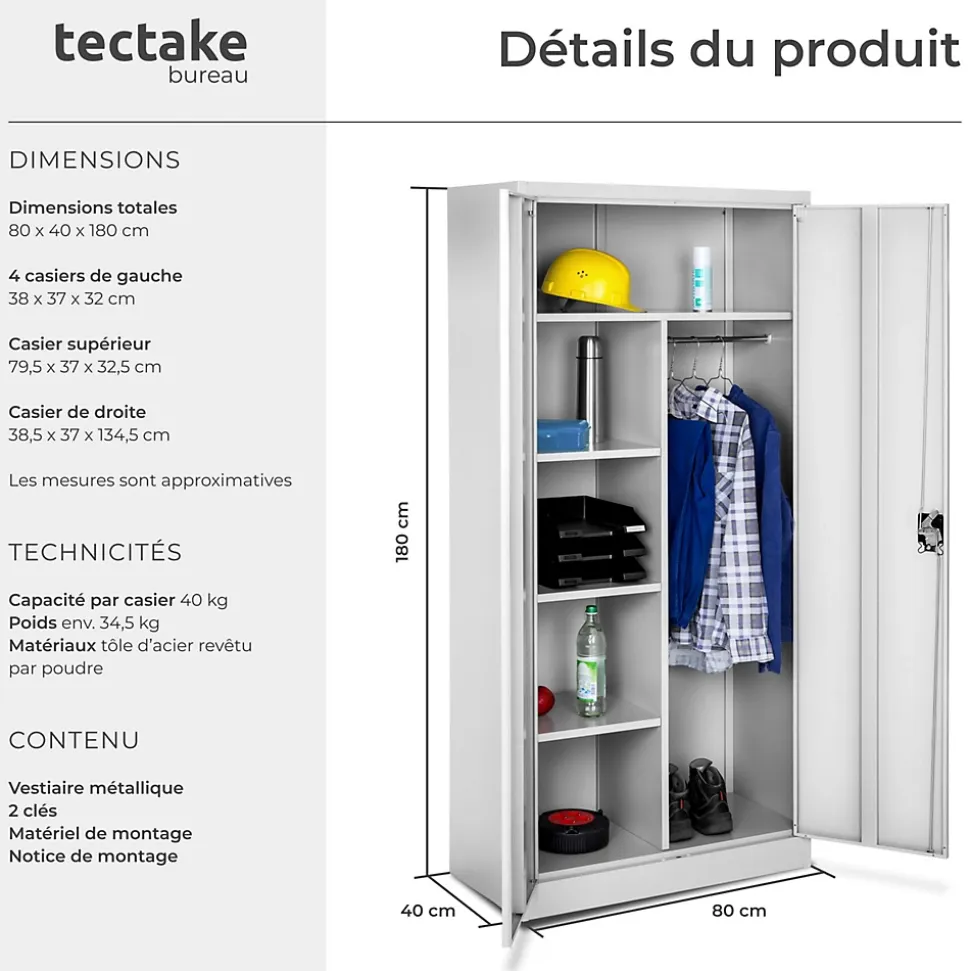 Vestiaire métallique comprenant 6 casiers et 1 penderie intégrée en Acier lâqué époxy