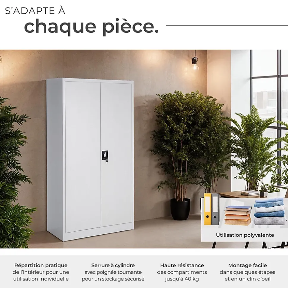 Vestiaire métallique comprenant 6 casiers et 1 penderie intégrée en Acier lâqué époxy