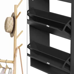 Vicco Armoire à chaussures Noir 90x181.5cm avec 3 compartiments, 1 tiroir