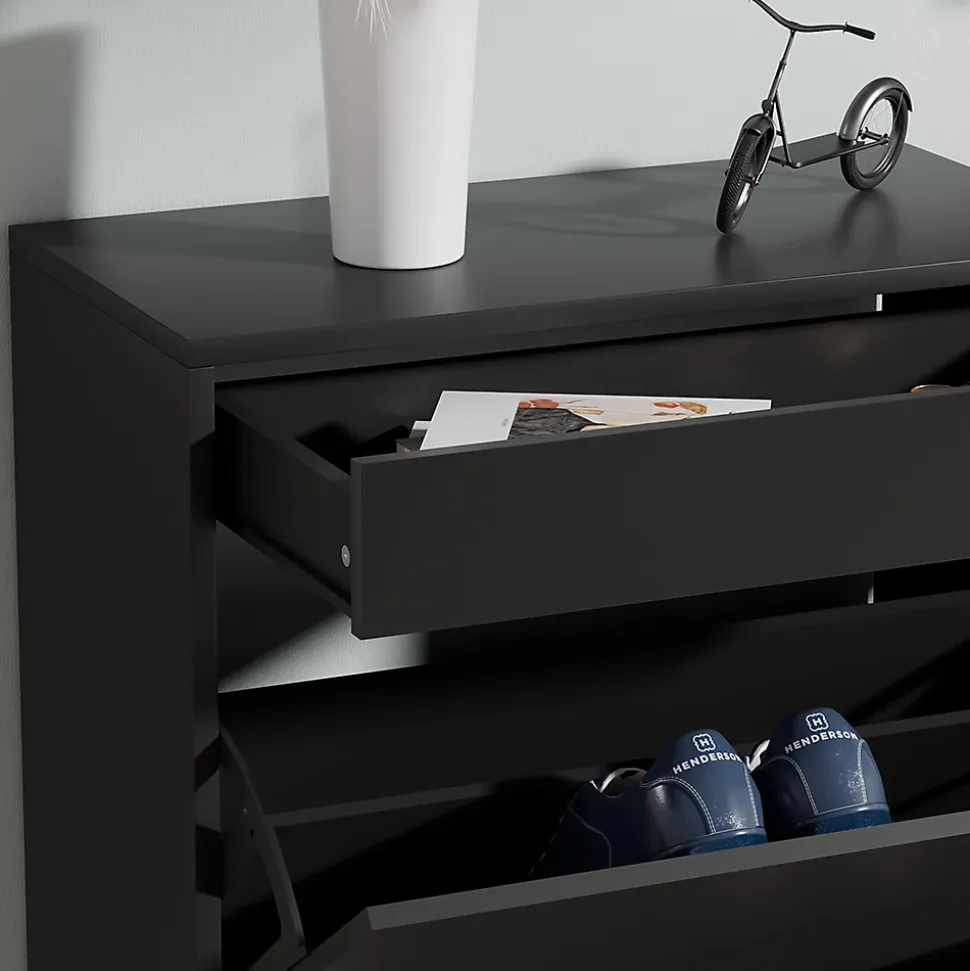 Vicco Armoire à chaussures Noir 90x181.5cm avec 3 compartiments, 1 tiroir
