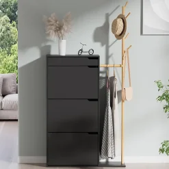 Vicco Armoire à chaussures Noir 90x181.5cm avec 3 compartiments, 1 tiroir