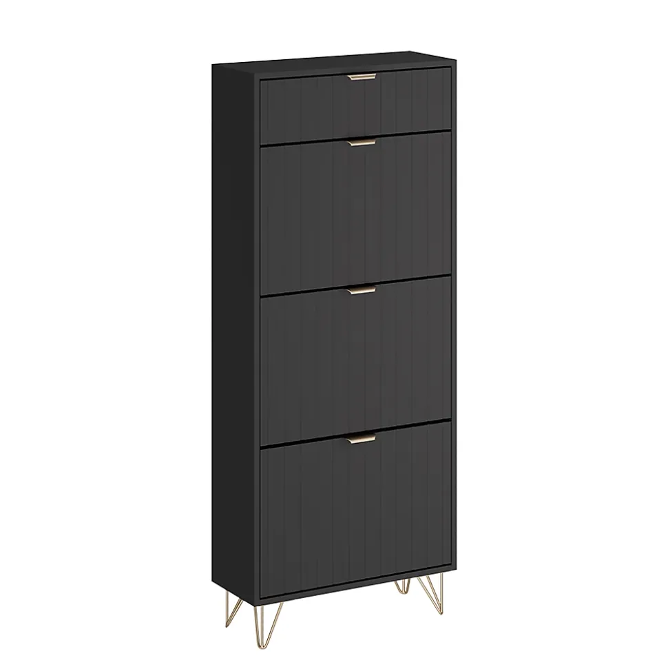 Vicco Armoire à chaussures Noir 60x145cm 3 compartiments