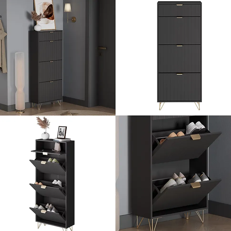Vicco Armoire à chaussures Noir 60x145cm 3 compartiments
