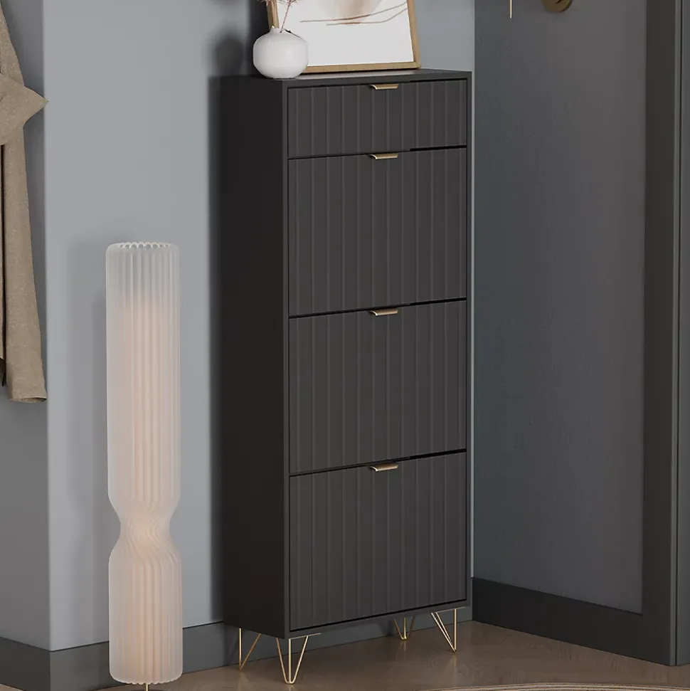 Vicco Armoire à chaussures Noir 60x145cm 3 compartiments