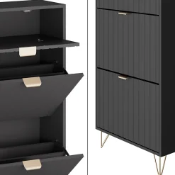 Vicco Armoire à chaussures Noir 60x145cm 3 compartiments