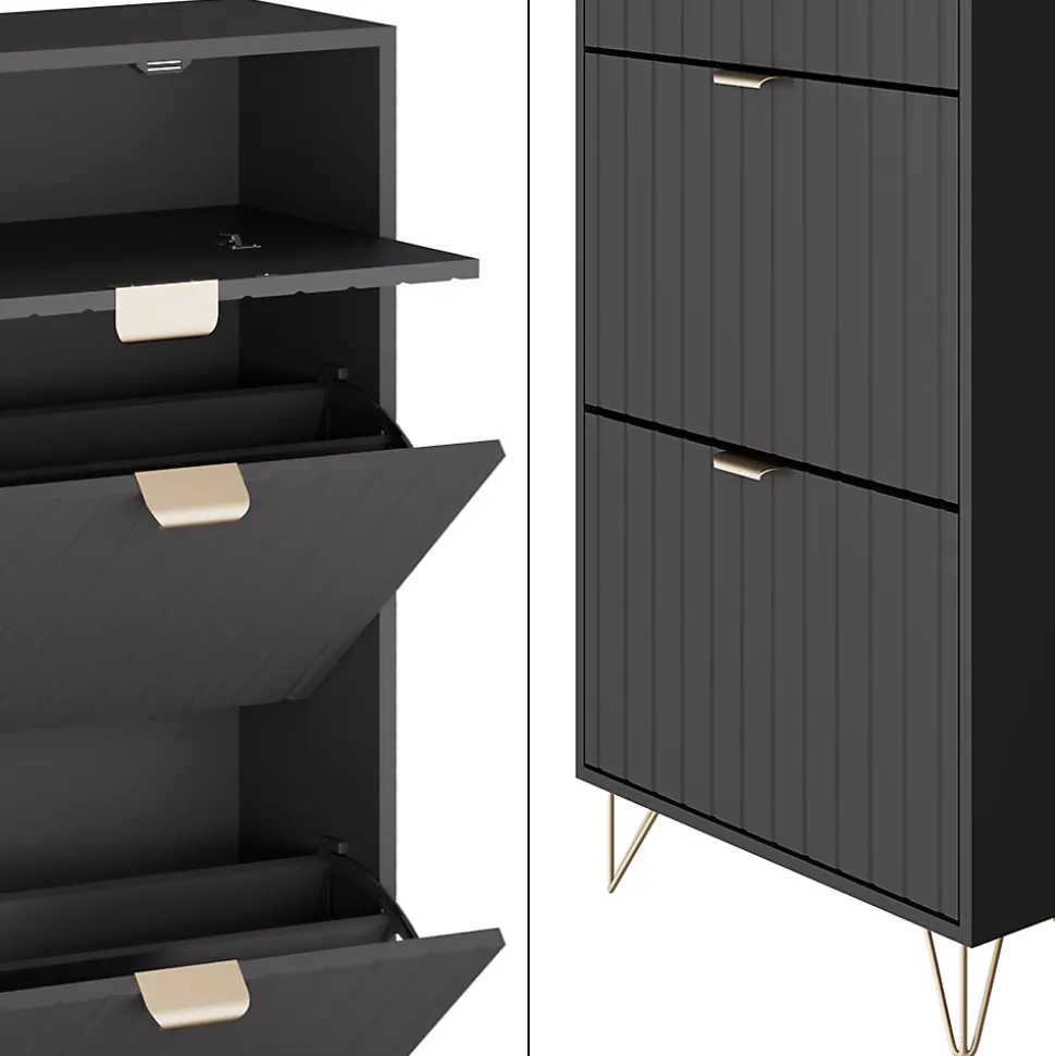 Vicco Armoire à chaussures Noir 60x145cm 3 compartiments