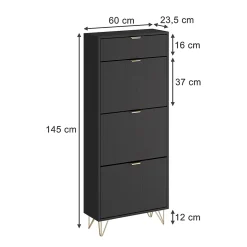 Vicco Armoire à chaussures Noir 60x145cm 3 compartiments