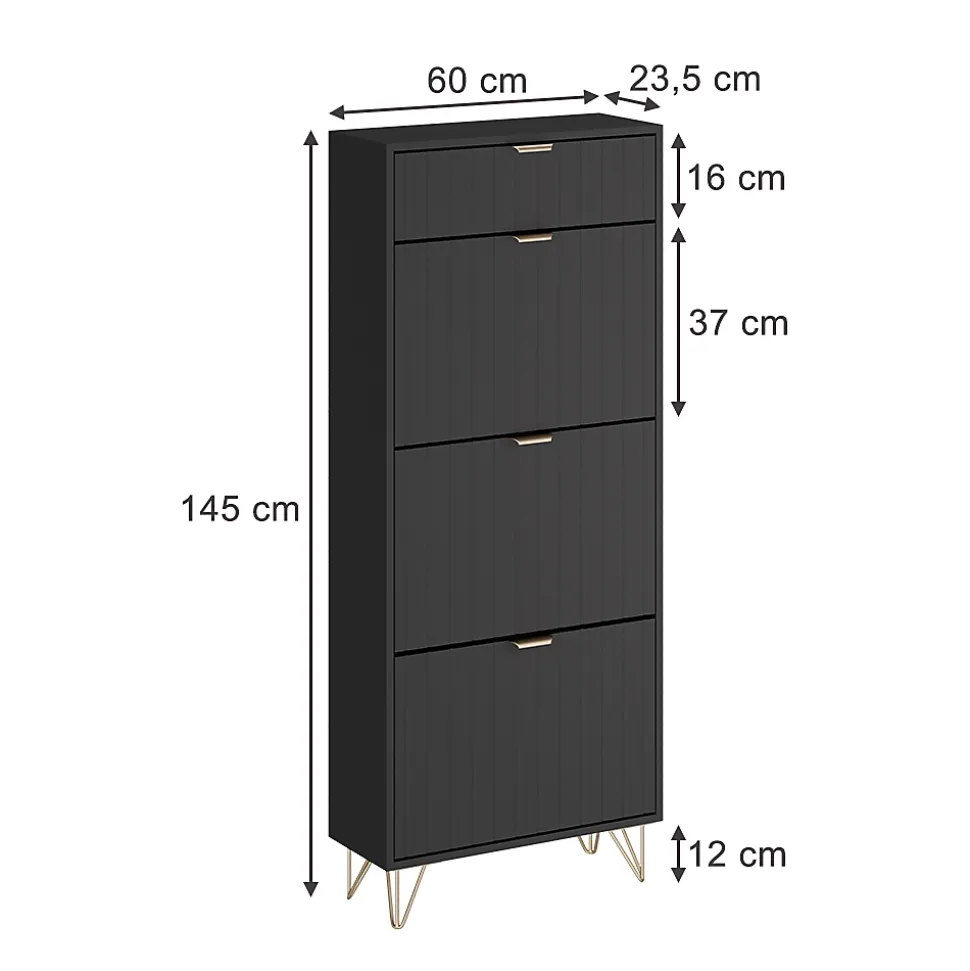 Vicco Armoire à chaussures Noir 60x145cm 3 compartiments