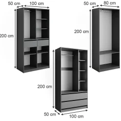 Vicco Armoire à vêtements Anthracite 280x200cm Lot de 3