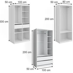 Vicco Armoire à vêtements Blanc 280x200cm Lot de 3