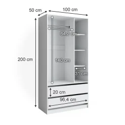 Vicco Armoire Blanc 100x200cm avec 2 tiroirs