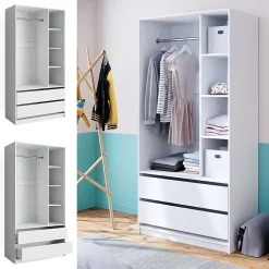 Vicco Armoire Blanc 100x200cm avec 2 tiroirs