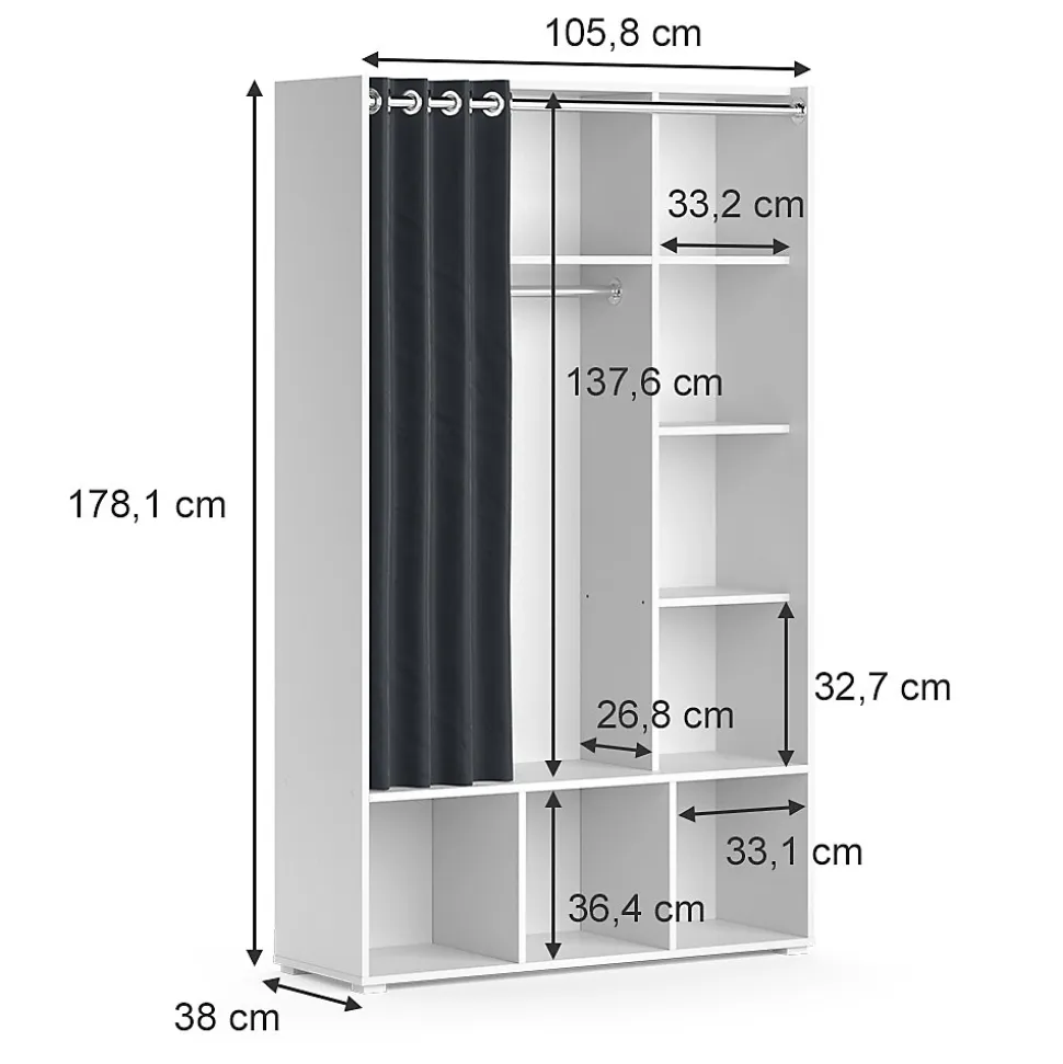 Vicco Armoire Blanc 38x178.1cm avec tringle à rideaux