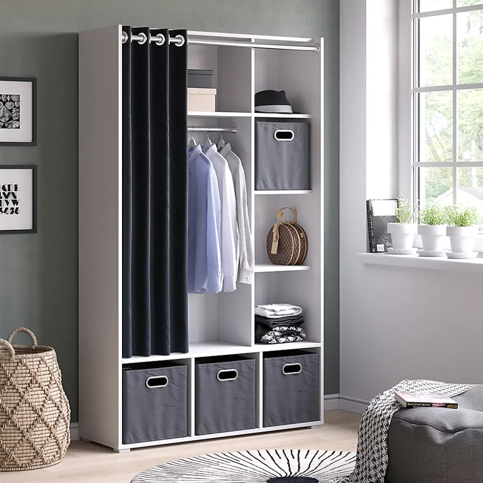 Vicco Armoire Blanc 38x178.1cm avec tringle à rideaux