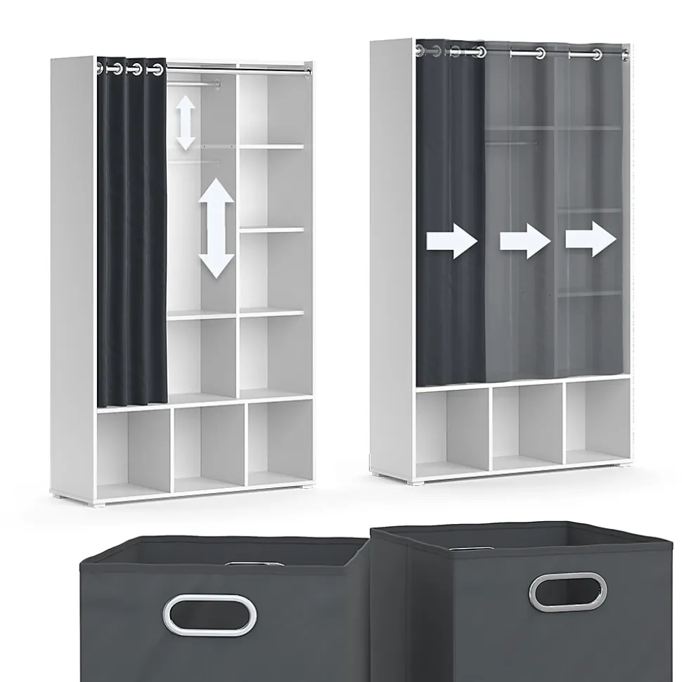 Vicco Armoire Blanc 38x178.1cm avec boîtes pliantes (grises)