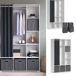 Vicco Armoire Blanc 38x178.1cm avec boîtes pliantes (grises)