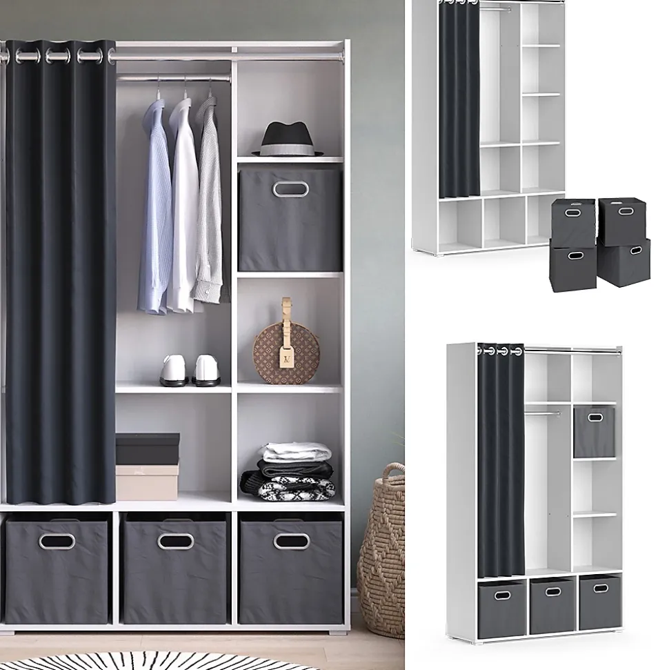 Vicco Armoire Blanc 38x178.1cm avec boîtes pliantes (grises)