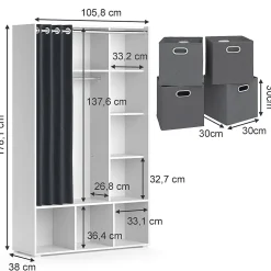 Vicco Armoire Blanc 38x178.1cm avec boîtes pliantes (grises)