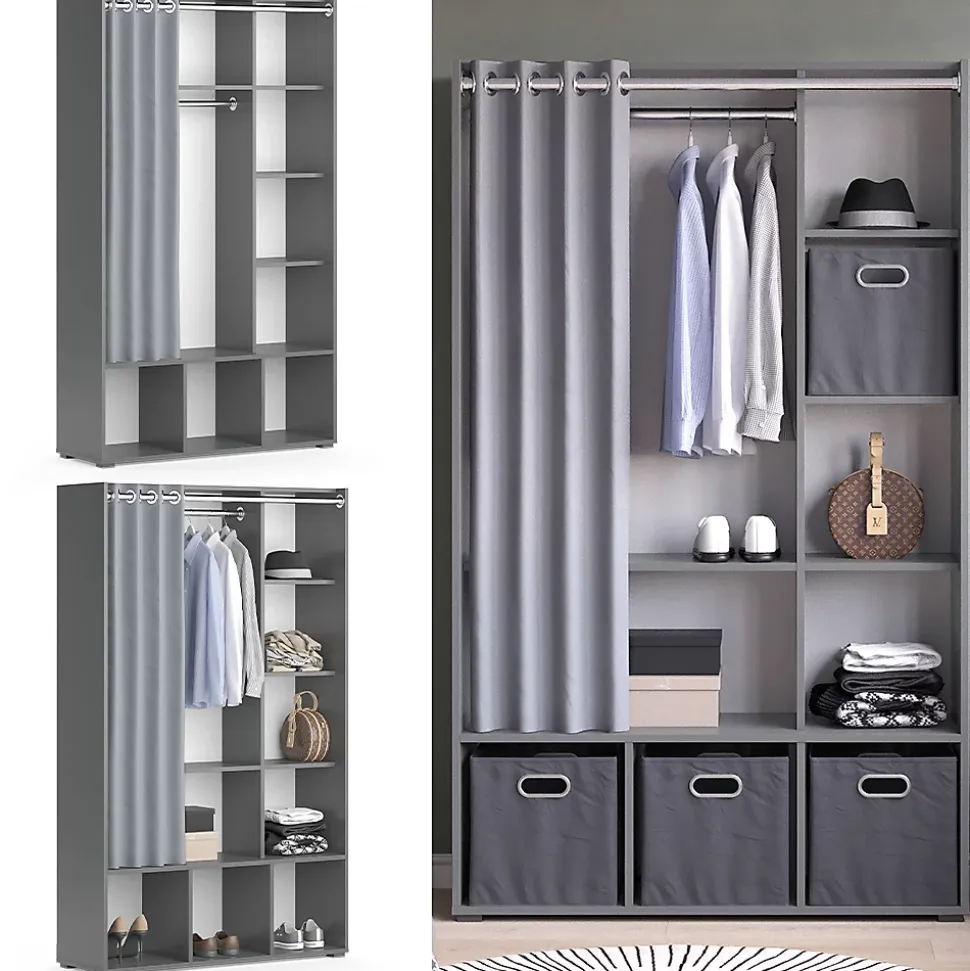 Vicco Armoire Gris 38x178.1cm avec tringle à rideaux