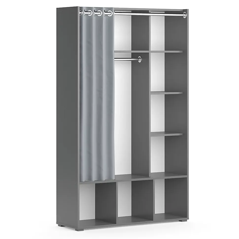 Vicco Armoire Gris 38x178.1cm avec tringle à rideaux
