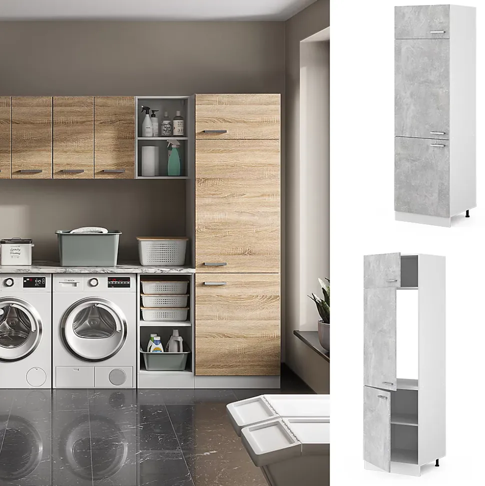 Vicco Armoire haute universelle Béton 60cm avec portes