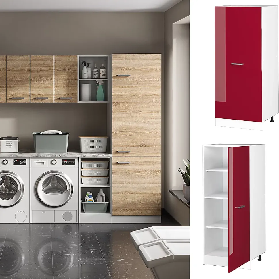 Vicco Armoire haute universelle Rouge bordeaux Haute brillance 60cm avec grande porte