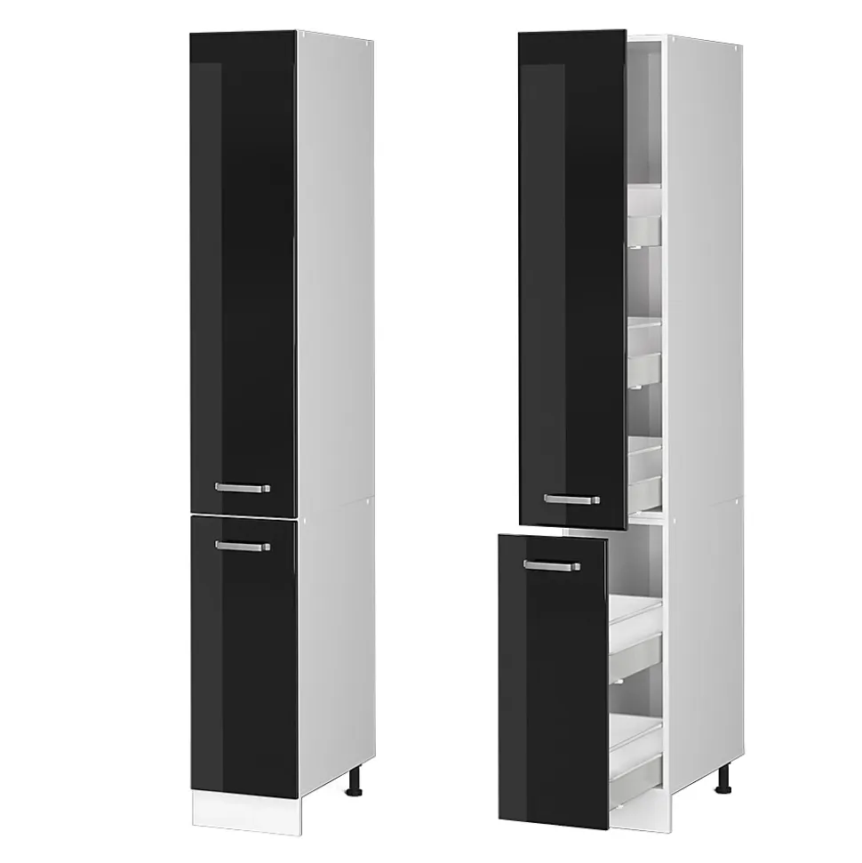 Vicco Armoire haute universelle Noir Haute brillance 30cm avec portes