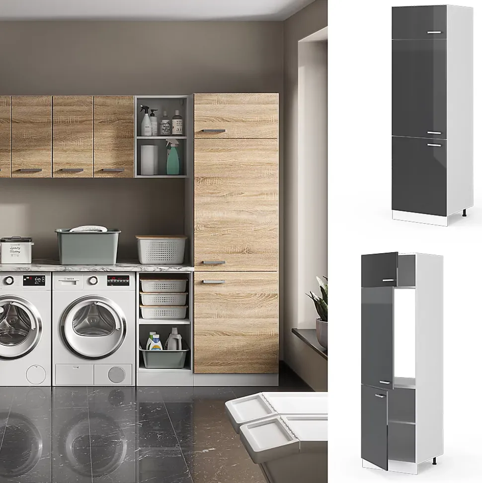 Vicco Armoire haute universelle Anthracite Haute brillance 60cm avec portes
