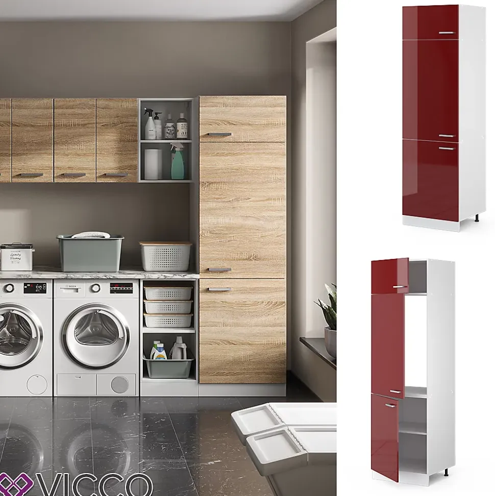 Vicco Armoire haute universelle Rouge bordeaux Haute brillance 60cm avec portes