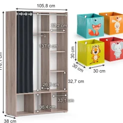 Vicco Armoire pour enfants Sonoma 105.8x178.1cm Avec boîtes pliantes (multicolores)