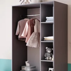 Vicco Armoire pour enfants Anthracite 100x200cm avec 2 tiroirs